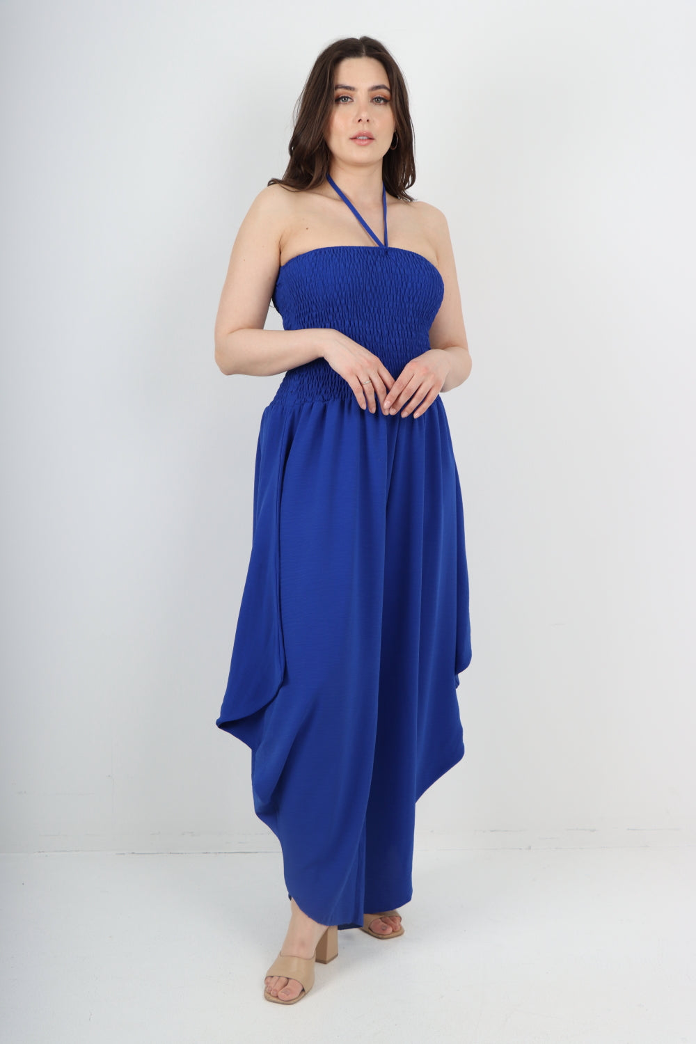 Italian Shirred Elasticated Halter Neck Jumpsuit