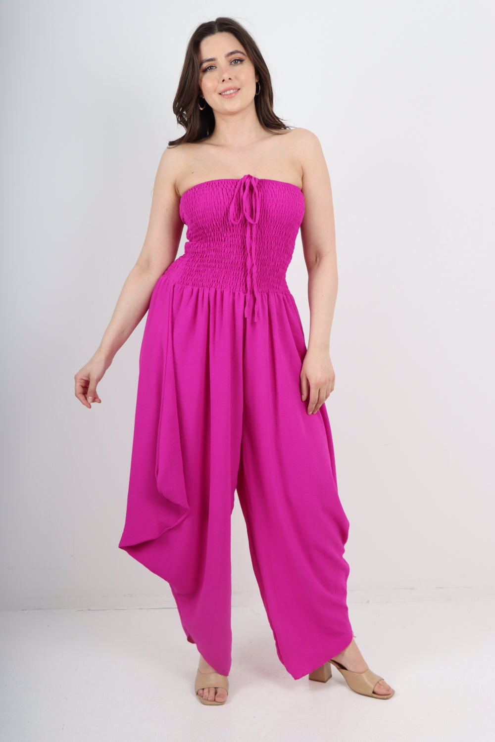 Italian Shirred Elasticated Halter Neck Jumpsuit