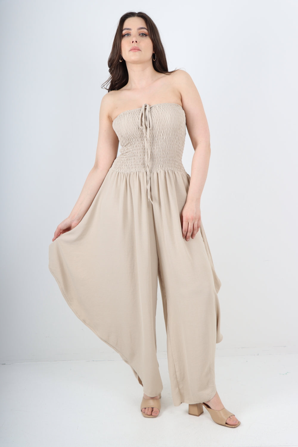 Italian Shirred Elasticated Halter Neck Jumpsuit