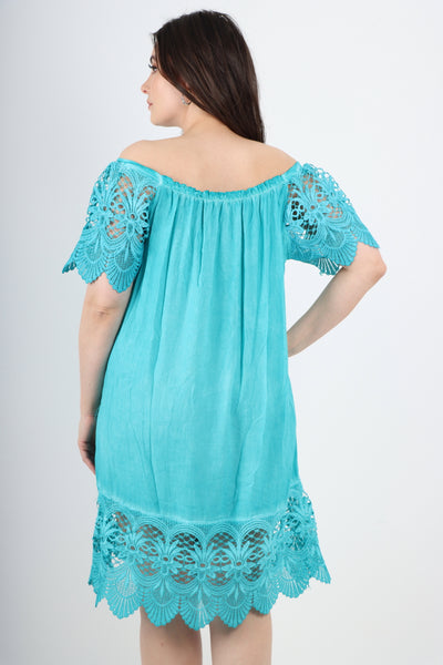 Italian Crochet Lace Panel Detail Bardot Midi Dress