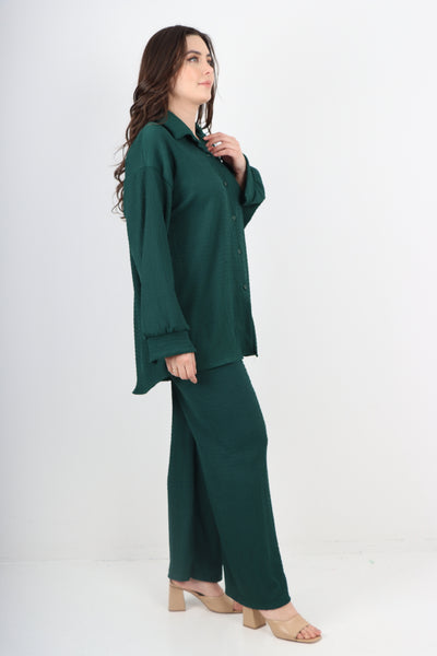 Italian Long Sleeve Textured Button Down Shirt & Bottom Co-Ord Set