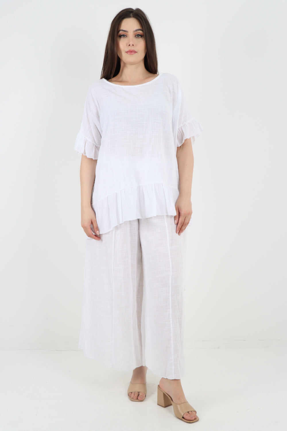 Italian Lagenlook Ruffle Hem Cotton Top