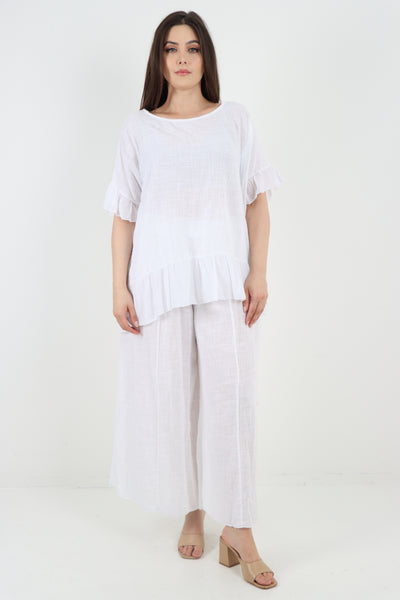 Italian Lagenlook Ruffle Hem Cotton Top