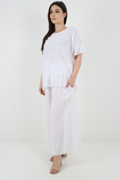 Italian Lagenlook Ruffle Hem Cotton Top