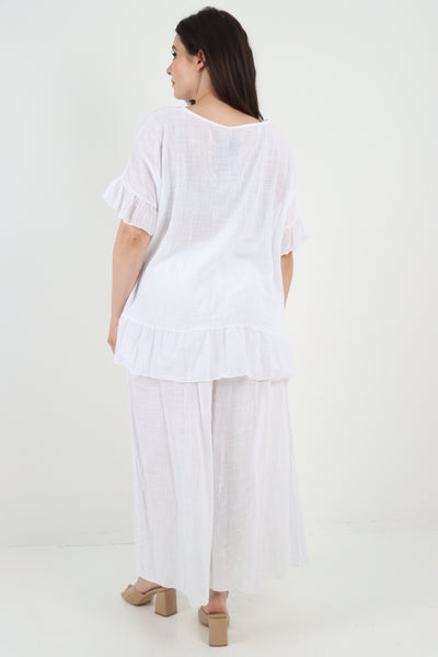 Italian Lagenlook Ruffle Hem Cotton Top