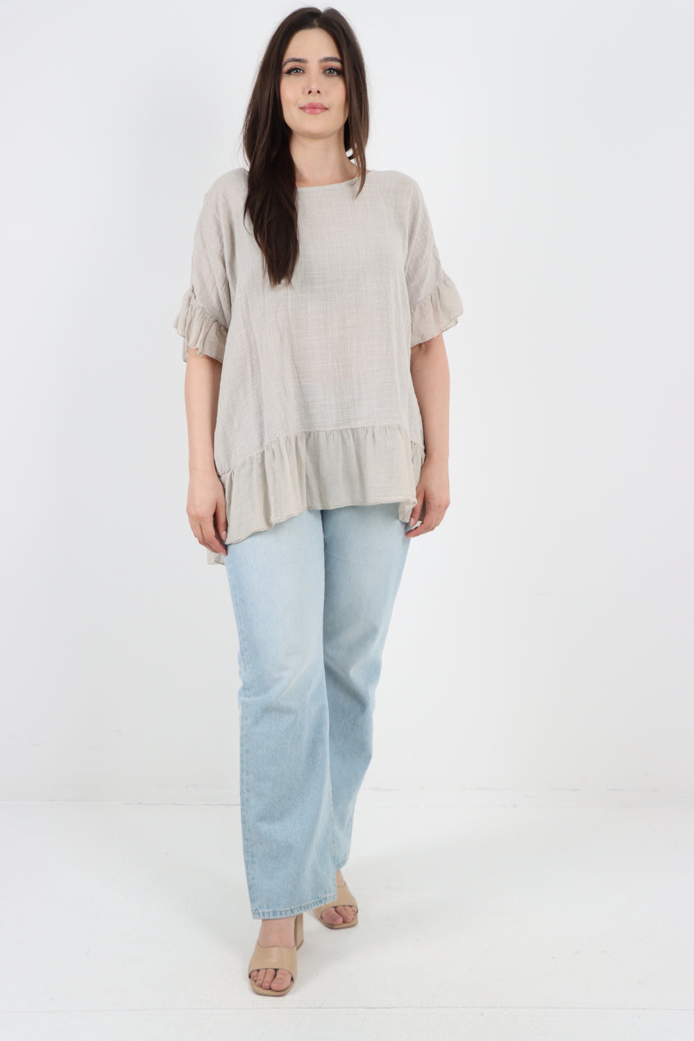 Italian Lagenlook Ruffle Hem Cotton Top