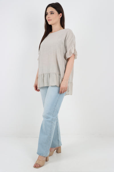 Italian Lagenlook Ruffle Hem Cotton Top