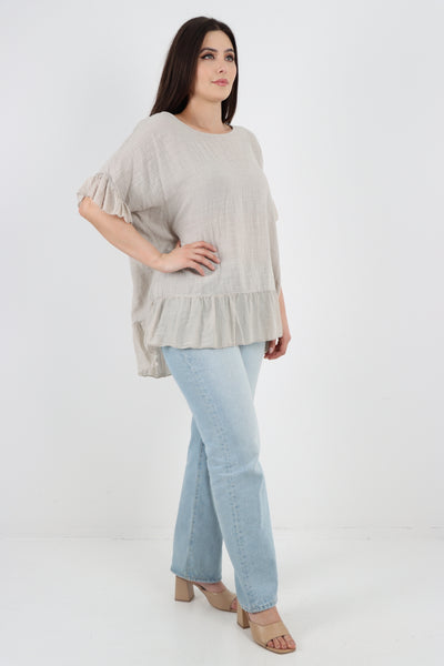 Italian Lagenlook Ruffle Hem Cotton Top