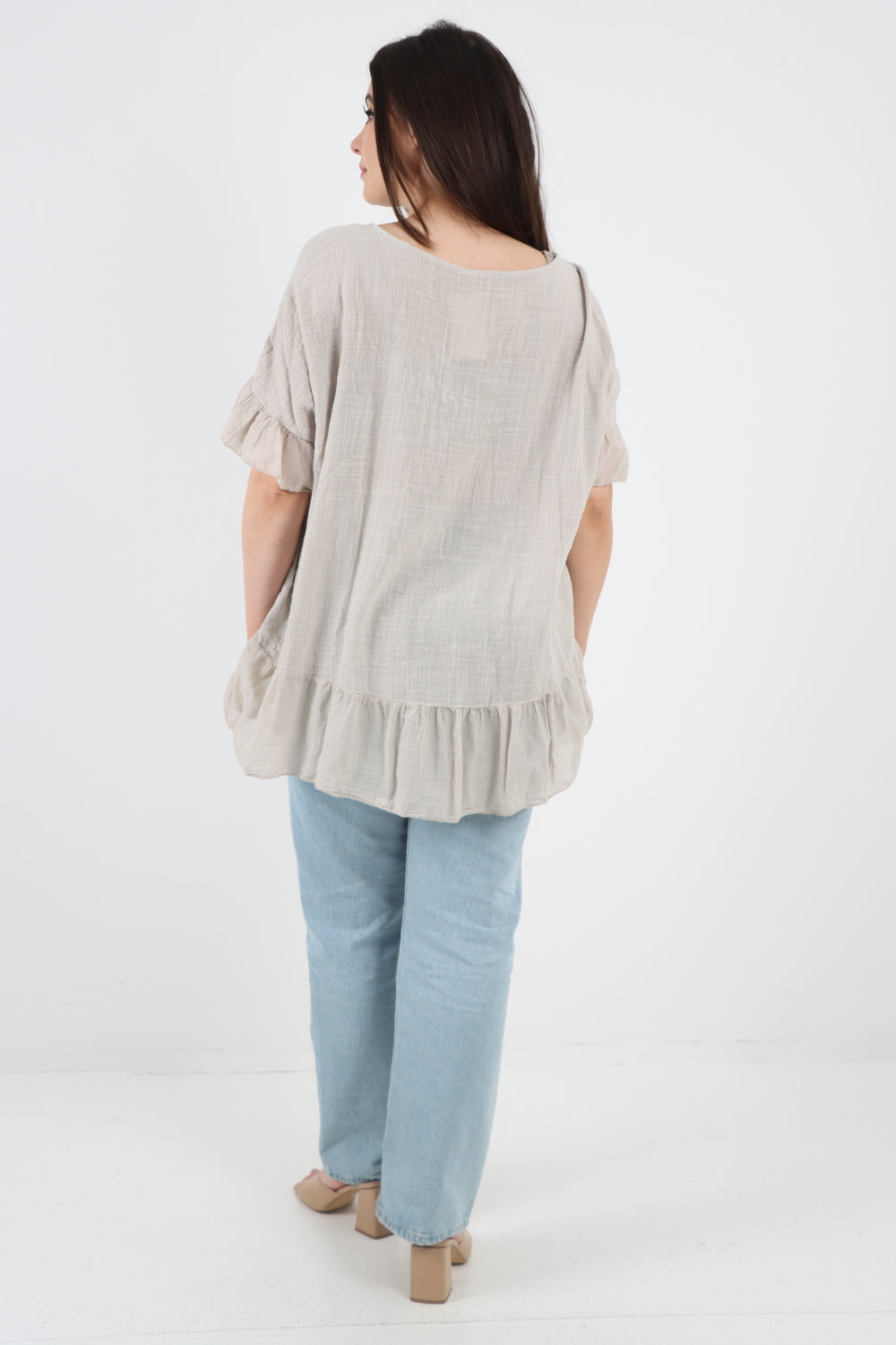 Italian Lagenlook Ruffle Hem Cotton Top