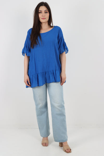 Italian Lagenlook Ruffle Hem Cotton Top