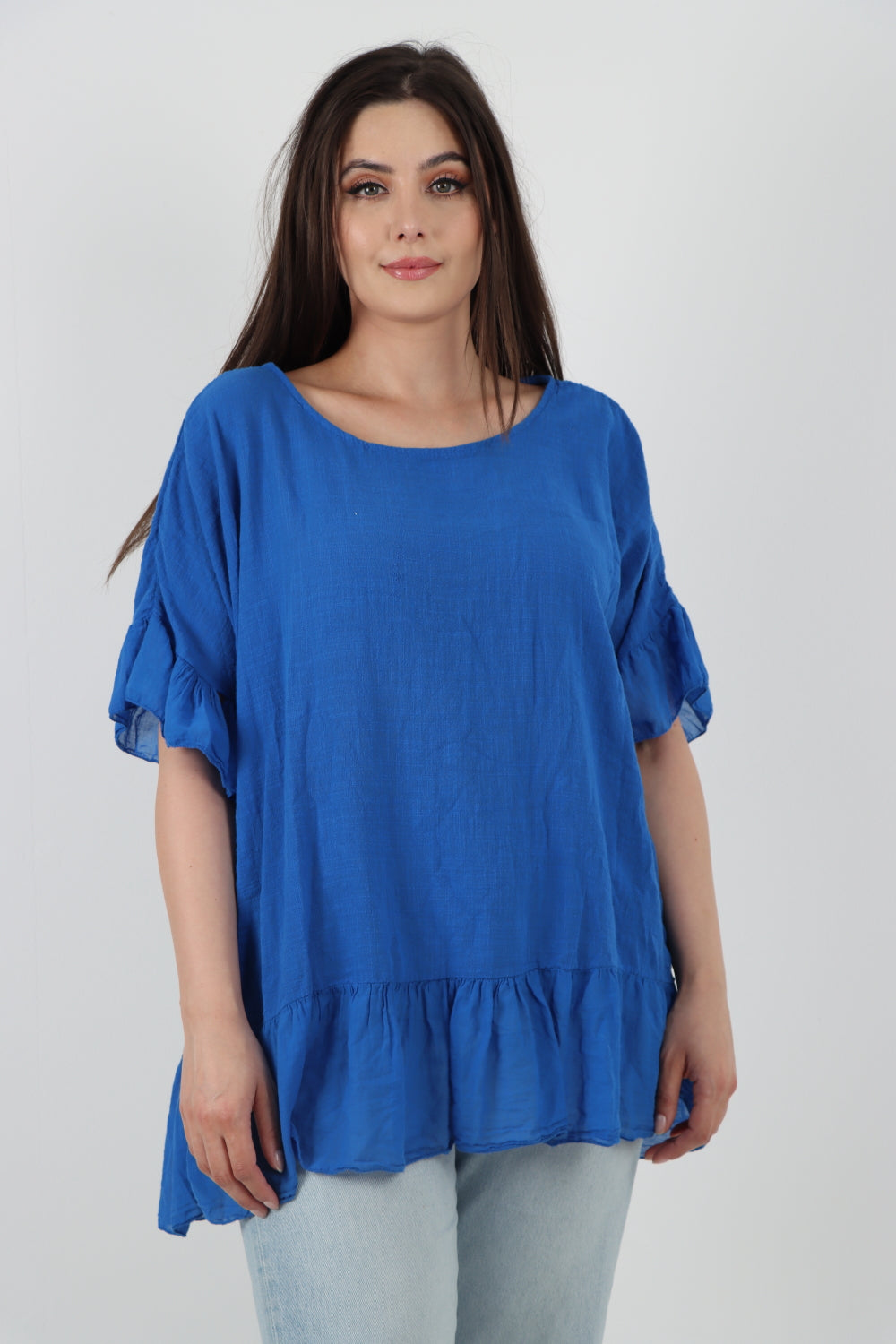 Italian Lagenlook Ruffle Hem Cotton Top