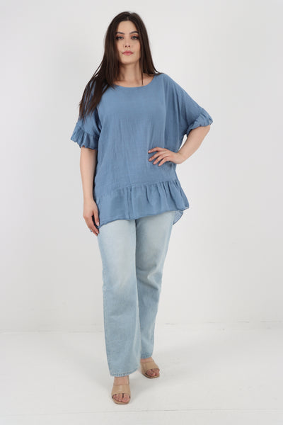 Italian Lagenlook Ruffle Hem Cotton Top