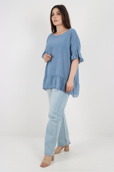 Italian Lagenlook Ruffle Hem Cotton Top