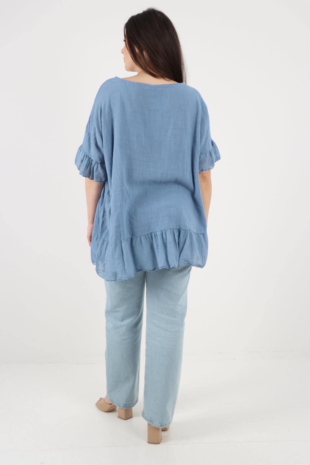 Italian Lagenlook Ruffle Hem Cotton Top