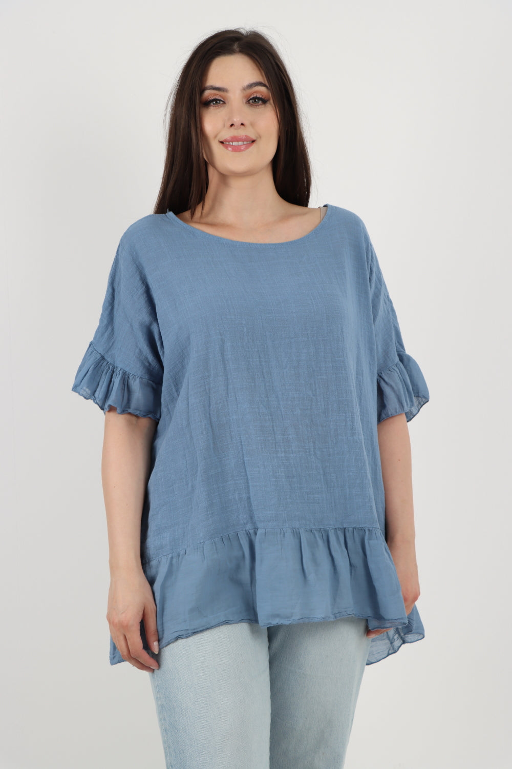 Italian Lagenlook Ruffle Hem Cotton Top