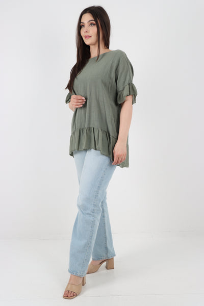 Italian Lagenlook Ruffle Hem Cotton Top