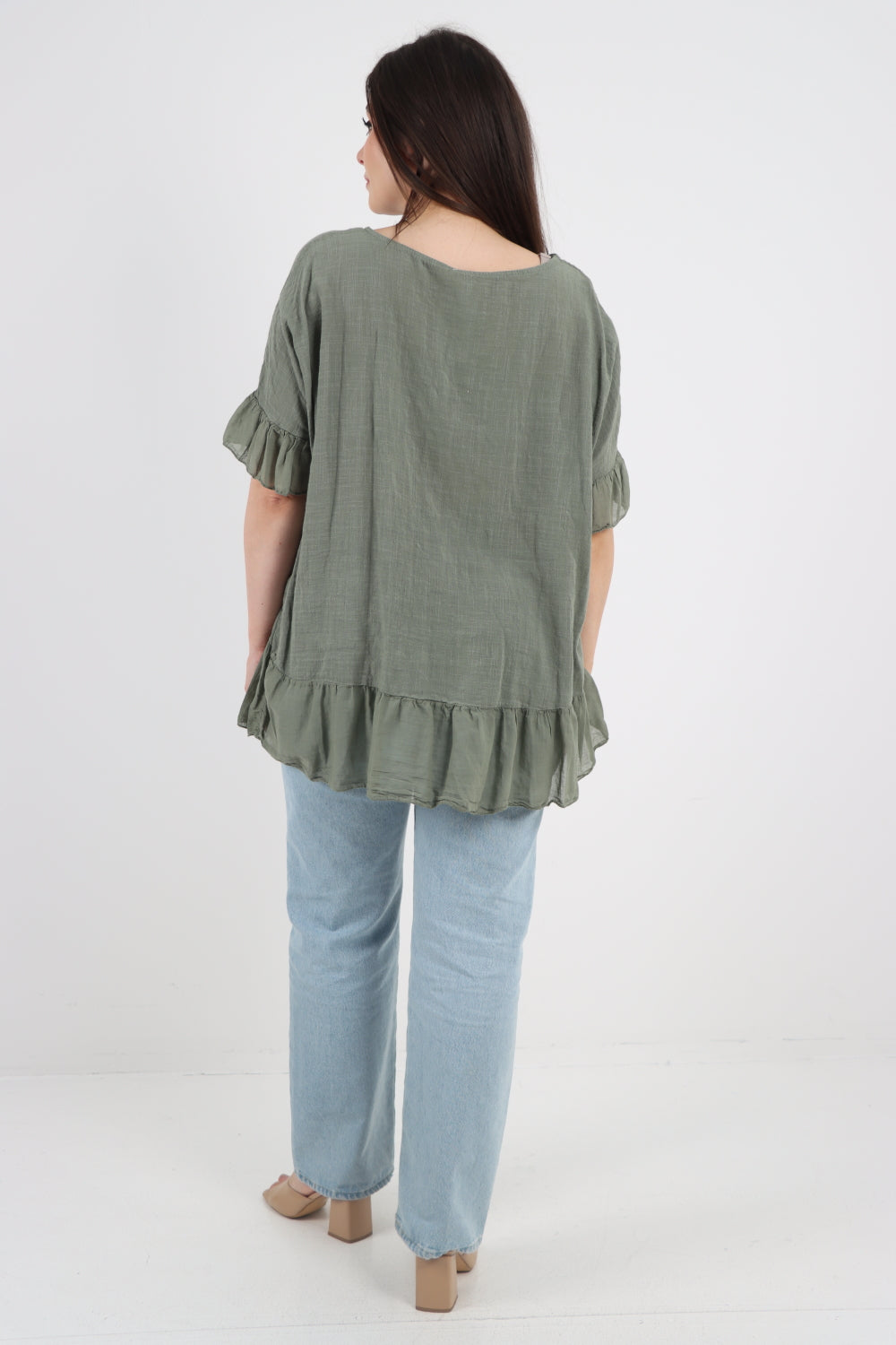 Italian Lagenlook Ruffle Hem Cotton Top