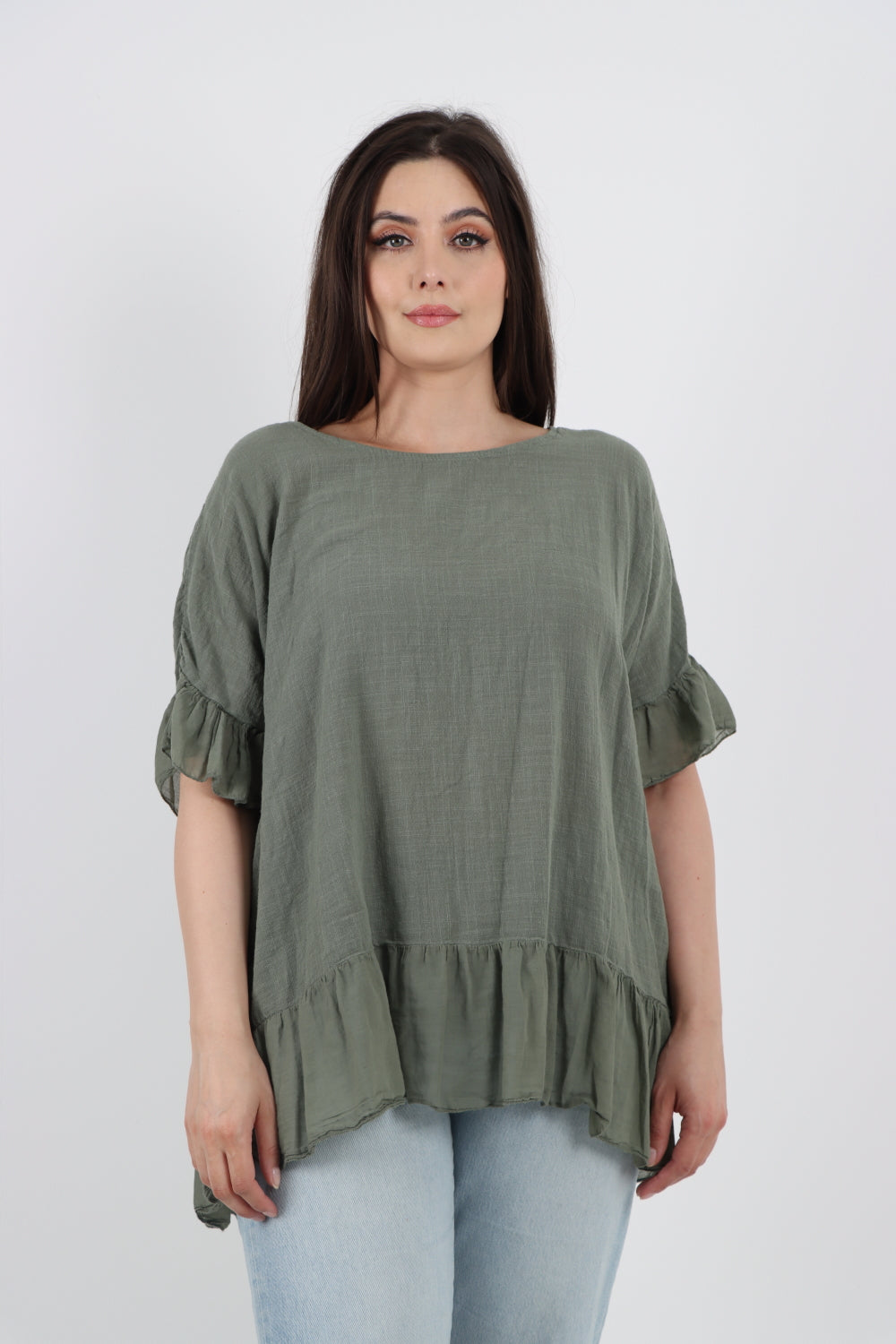 Italian Lagenlook Ruffle Hem Cotton Top