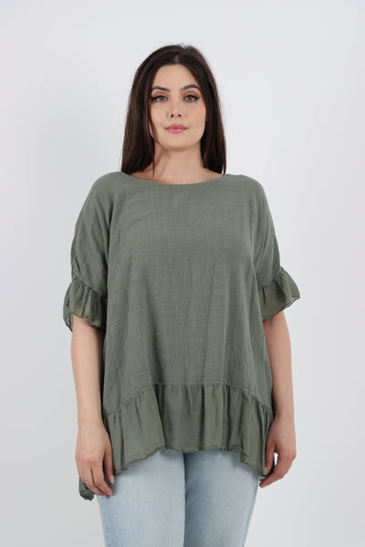 Italian Lagenlook Ruffle Hem Cotton Top