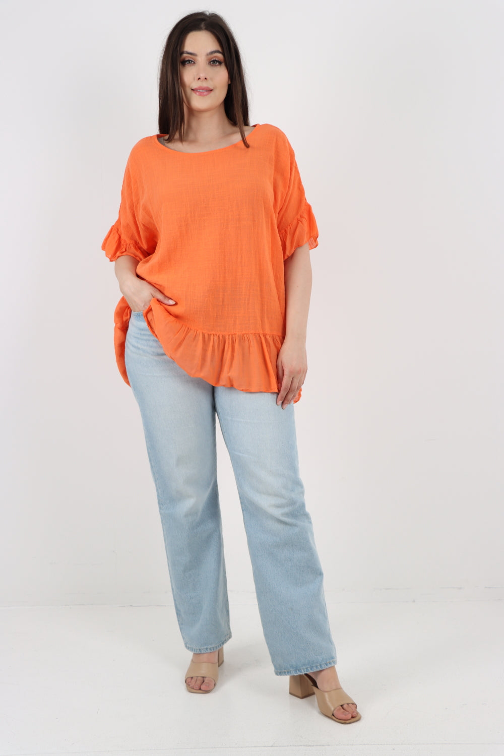 Italian Lagenlook Ruffle Hem Cotton Top