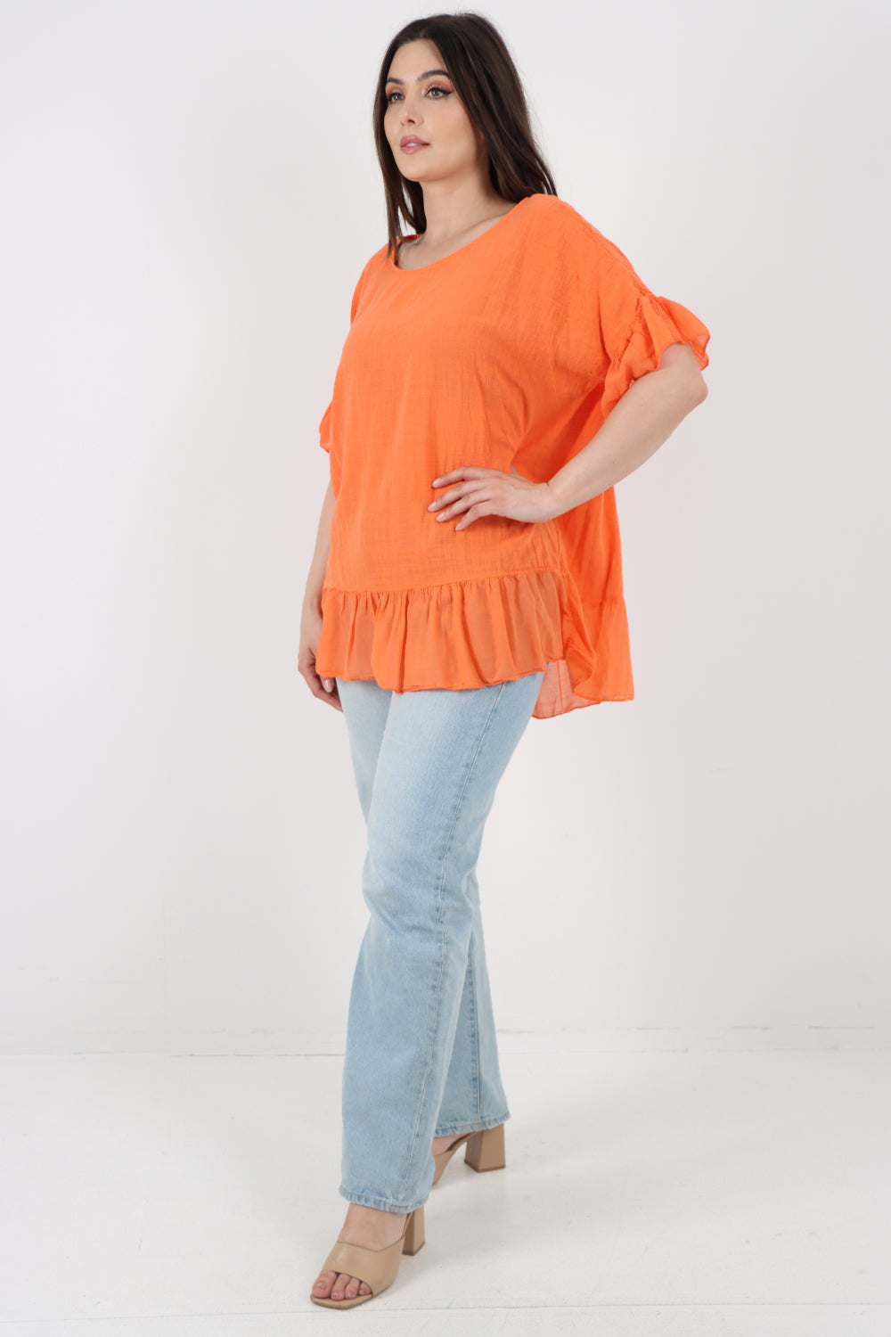 Italian Lagenlook Ruffle Hem Cotton Top