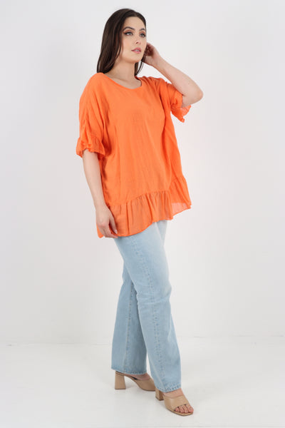 Italian Lagenlook Ruffle Hem Cotton Top