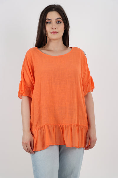 Italian Lagenlook Ruffle Hem Cotton Top