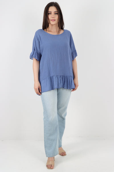 Italian Lagenlook Ruffle Hem Cotton Top