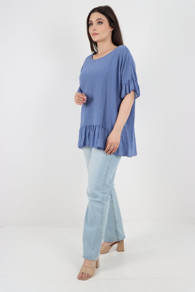 Italian Lagenlook Ruffle Hem Cotton Top