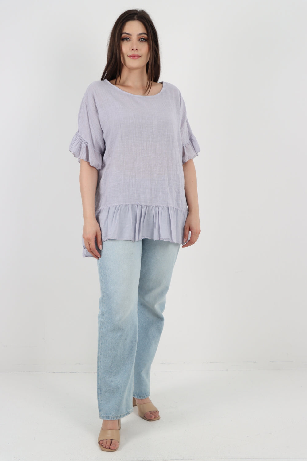 Italian Lagenlook Ruffle Hem Cotton Top