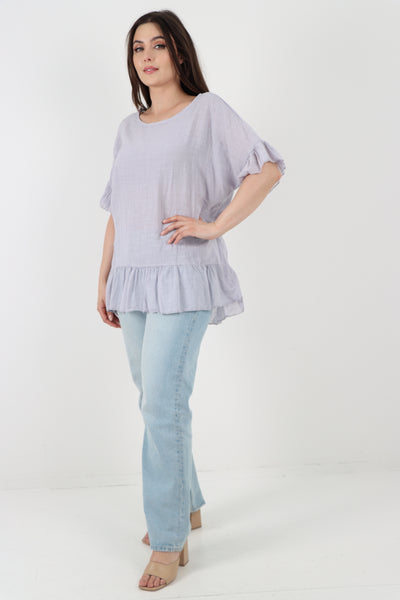 Italian Lagenlook Ruffle Hem Cotton Top