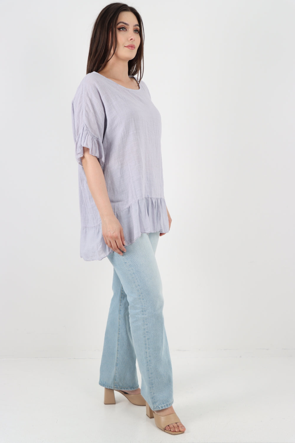 Italian Lagenlook Ruffle Hem Cotton Top