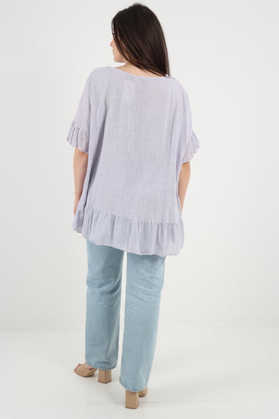 Italian Lagenlook Ruffle Hem Cotton Top