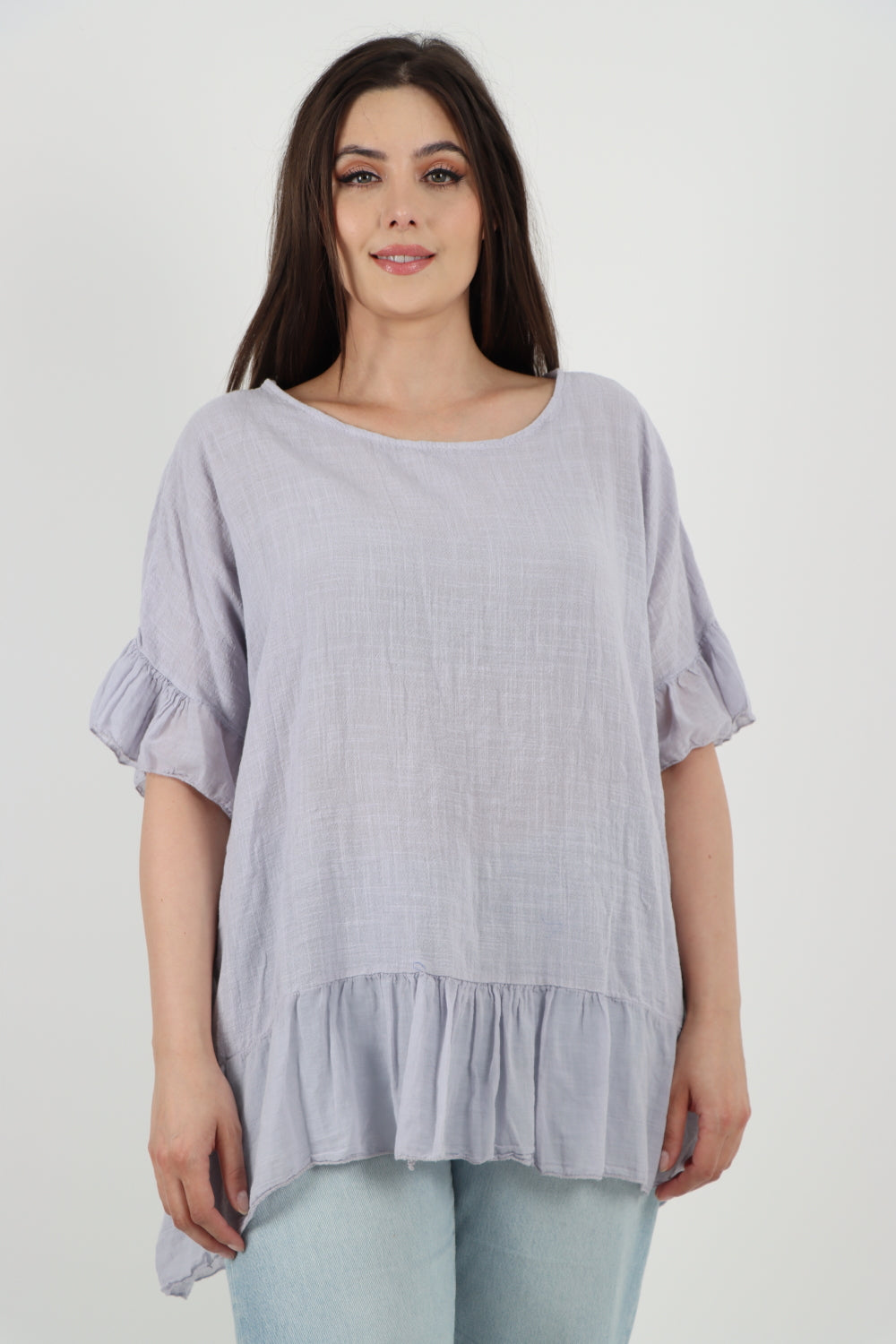 Italian Lagenlook Ruffle Hem Cotton Top