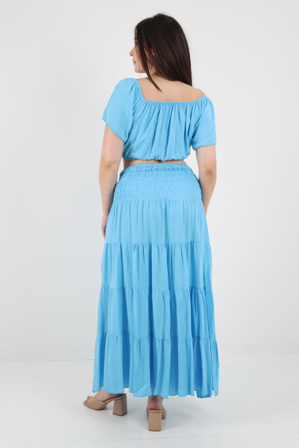 Italian Bardot Crop Top and Maxi Skirt Set