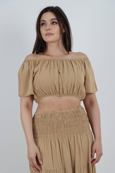 Italian Bardot Crop Top and Maxi Skirt Set