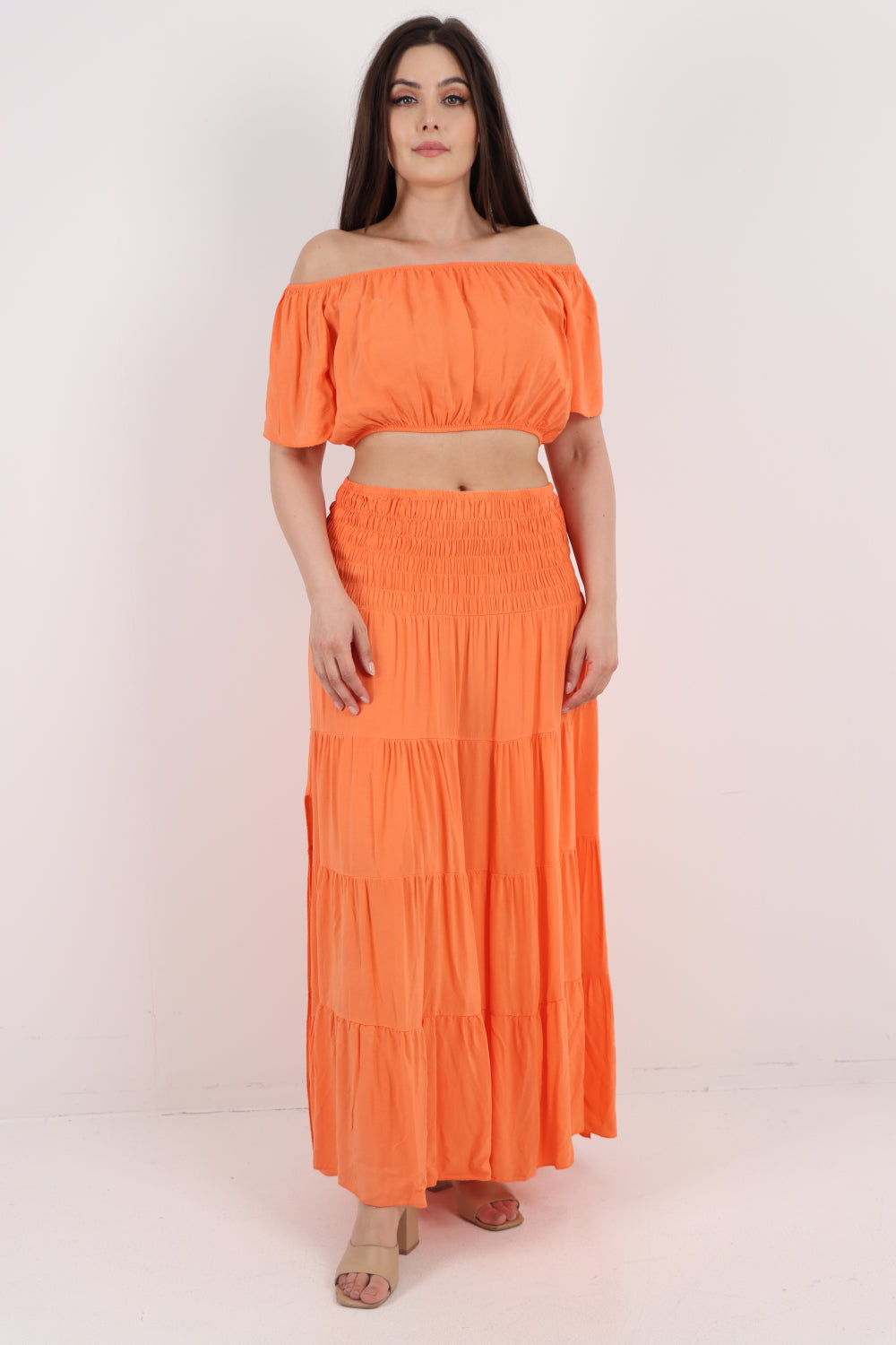 Italian Bardot Crop Top and Maxi Skirt Set