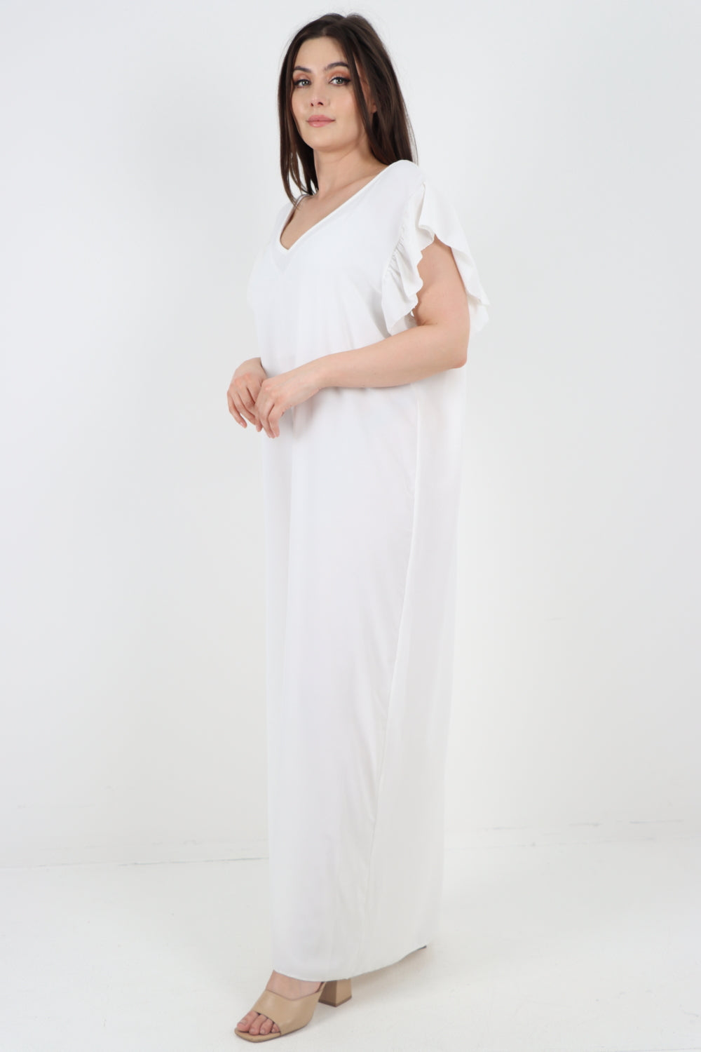 Italian Ruffled Sleeve Back Tie Open Wide Leg Jumpsuit