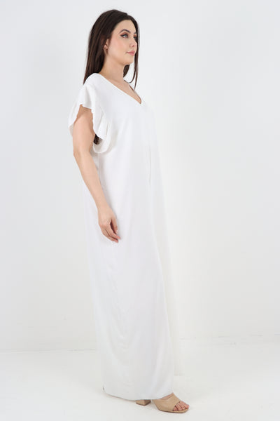 Italian Ruffled Sleeve Back Tie Open Wide Leg Jumpsuit