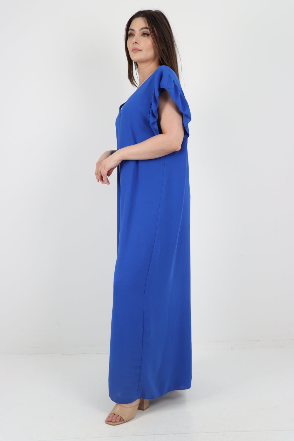 Italian Ruffled Sleeve Back Tie Open Wide Leg Jumpsuit