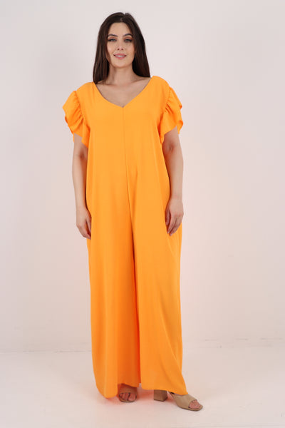 Italian Ruffled Sleeve Back Tie Open Wide Leg Jumpsuit