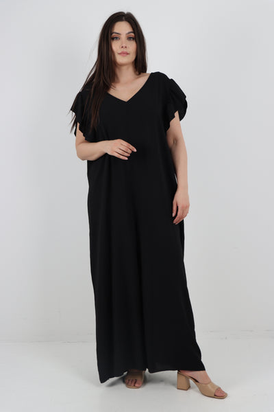 Italian Ruffled Sleeve Back Tie Open Wide Leg Jumpsuit