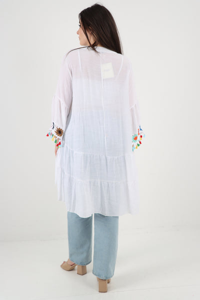 Italian Crochet Tassels Tiered Dip Hem Tunic Top