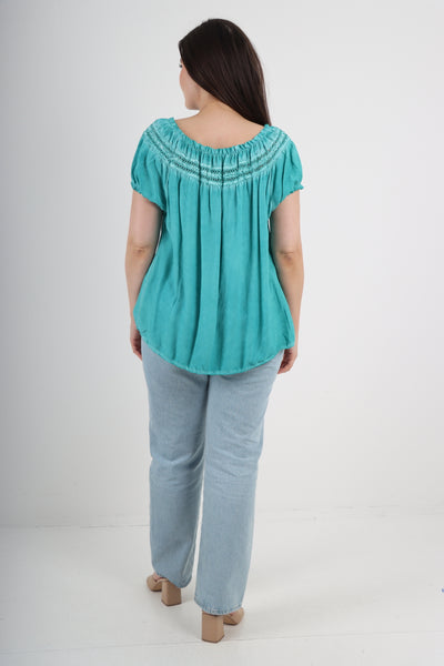 Italian Ruffle Detail Bardot Short Sleeve Tunic Top