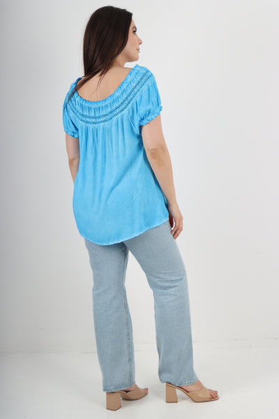 Italian Ruffle Detail Bardot Short Sleeve Tunic Top