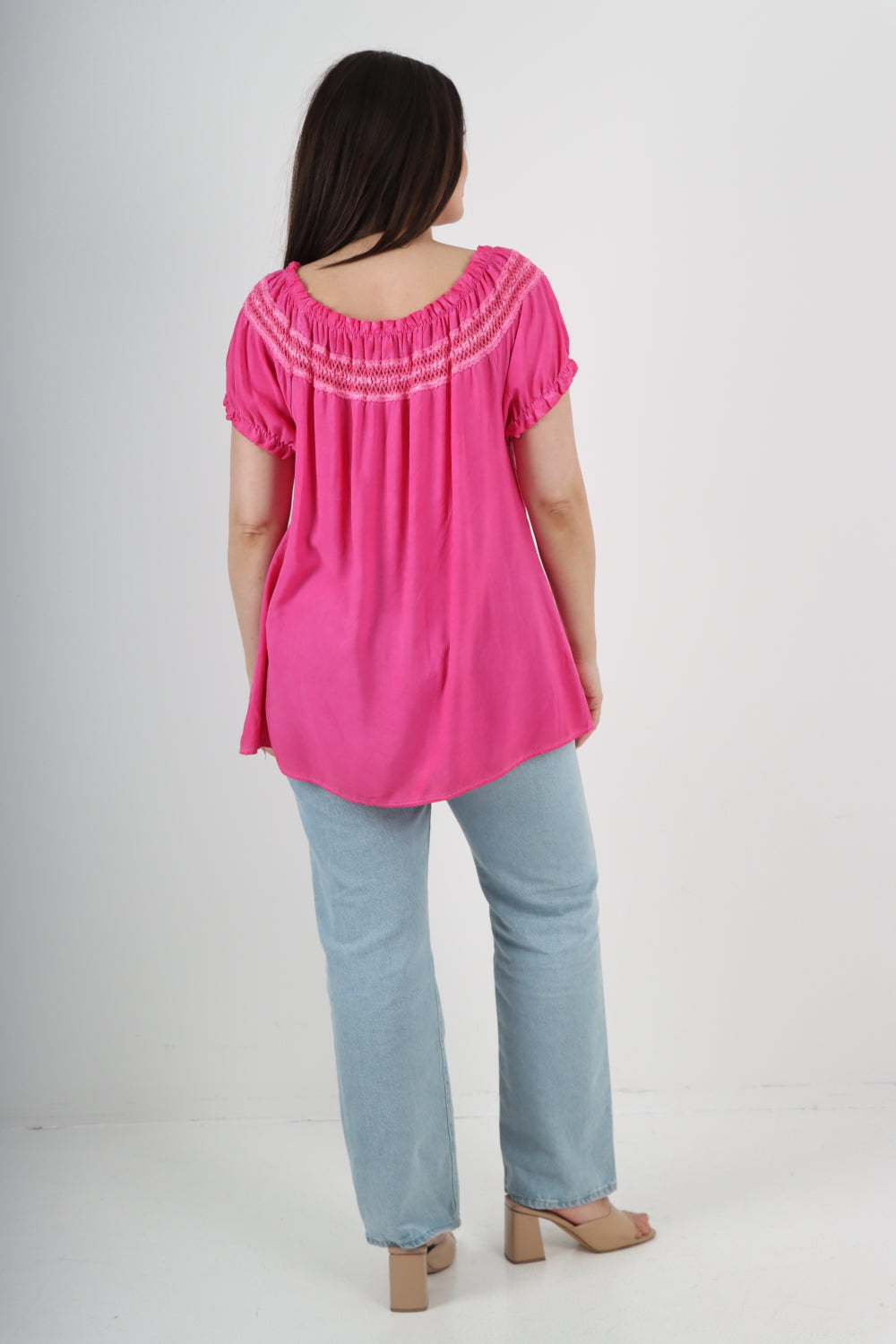 Italian Ruffle Detail Bardot Short Sleeve Tunic Top