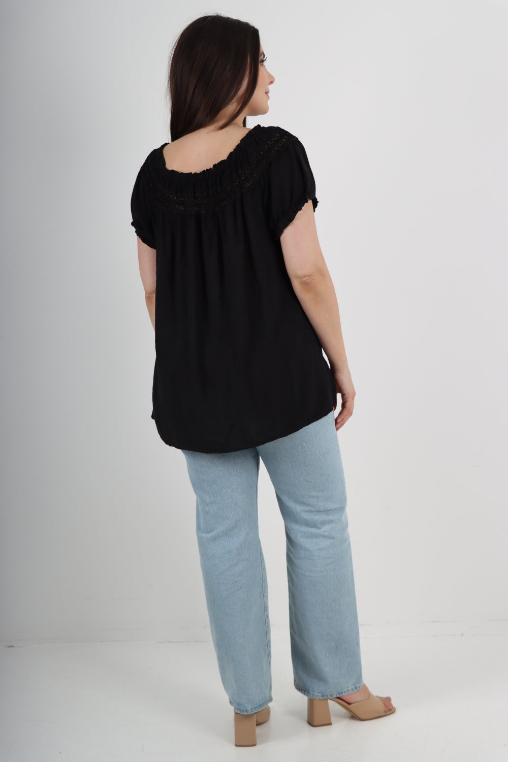 Italian Ruffle Detail Bardot Short Sleeve Tunic Top