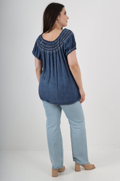 Italian Ruffle Detail Bardot Short Sleeve Tunic Top