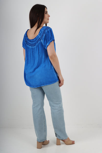 Italian Ruffle Detail Bardot Short Sleeve Tunic Top