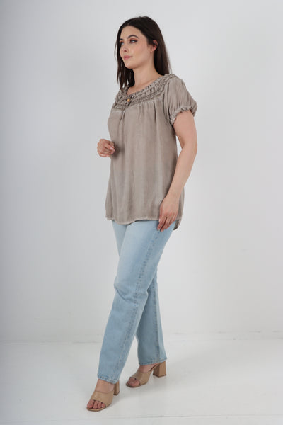 Italian Ruffle Detail Bardot Short Sleeve Tunic Top